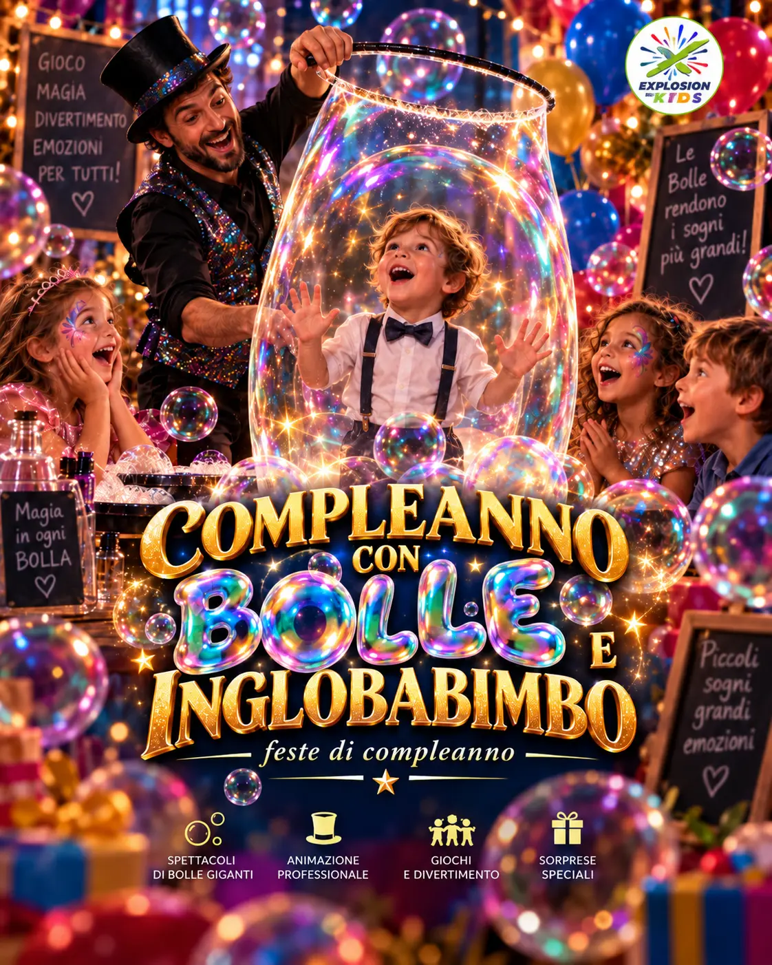 Locandina della festa di compleanno Compleanno con Bolle e Inglobabimbo