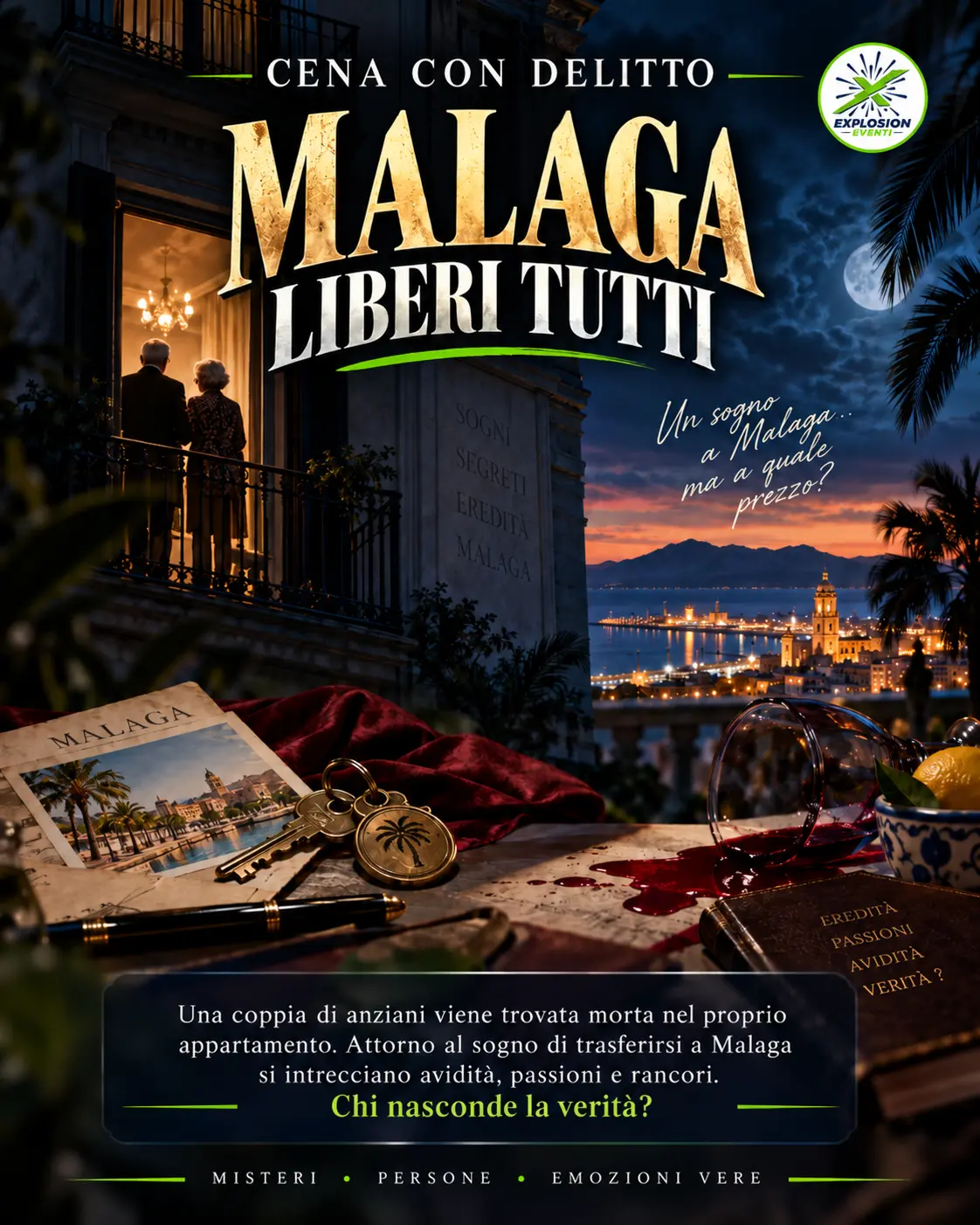 Locandina della Cena con Delitto Malaga liberi tutti