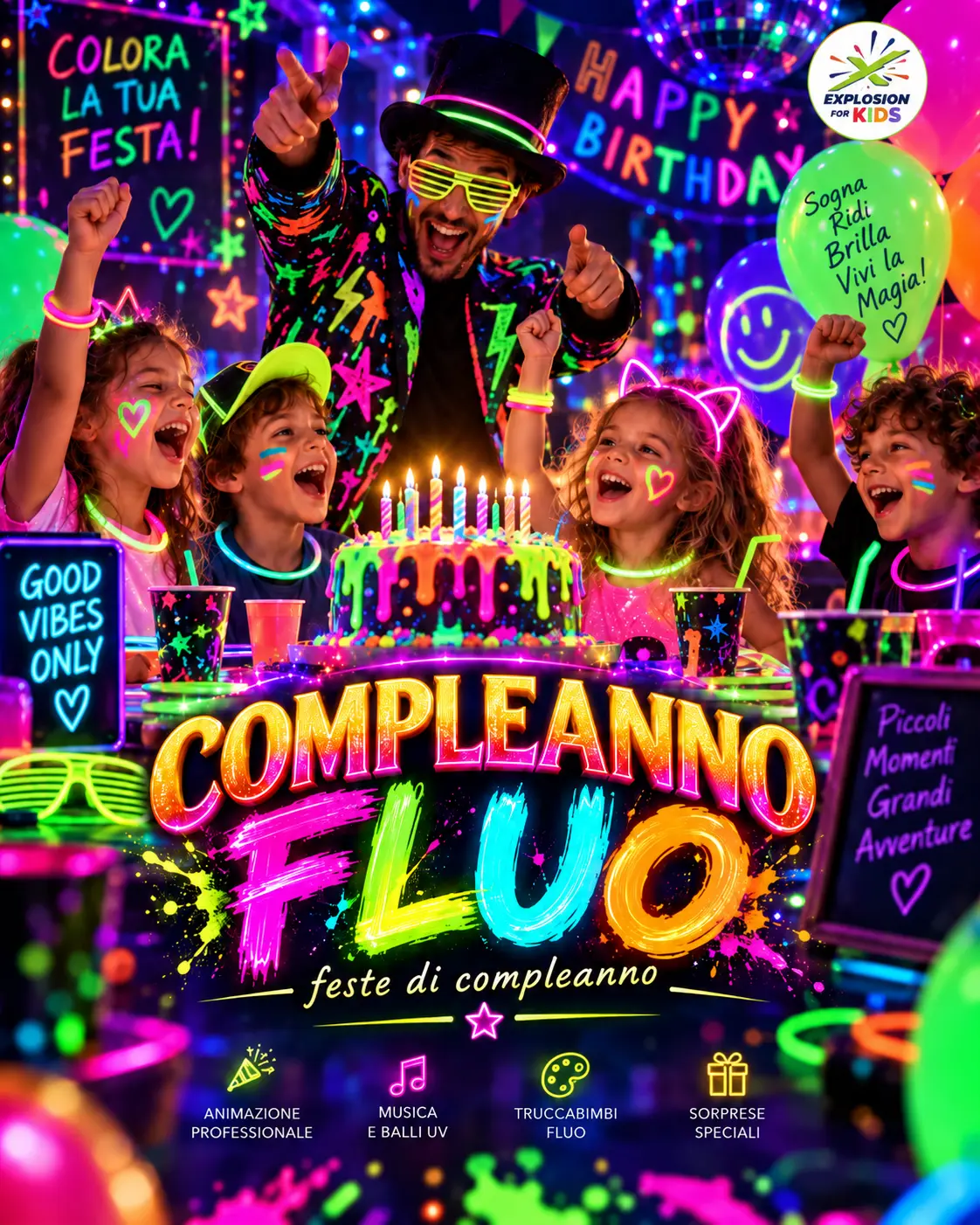 Locandina della festa di compleanno Compleanno Fluo