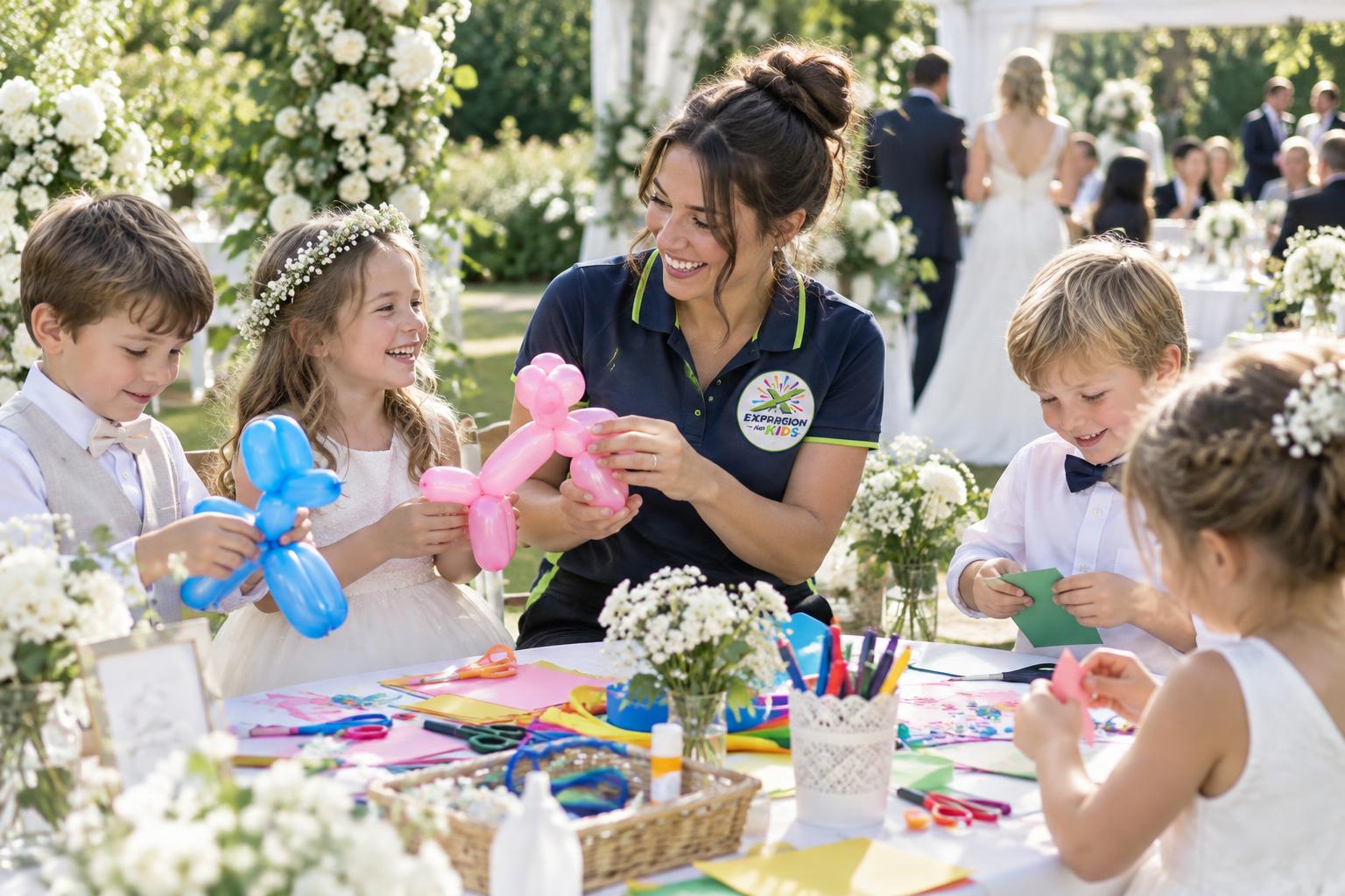 Animatrice Explosion For Kids con bambini e attività creative a un matrimonio